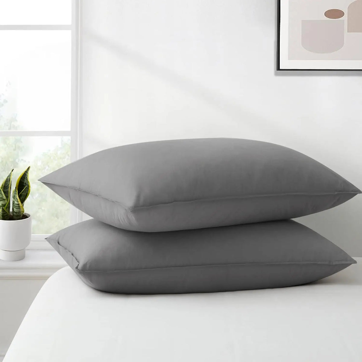Duck Feather Pillow with Cotton Downproof Cover, Grey Neck Support