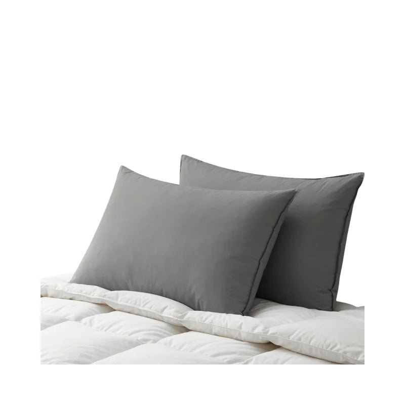 Duck Feather Pillow with Cotton Downproof Cover, Grey Neck Support