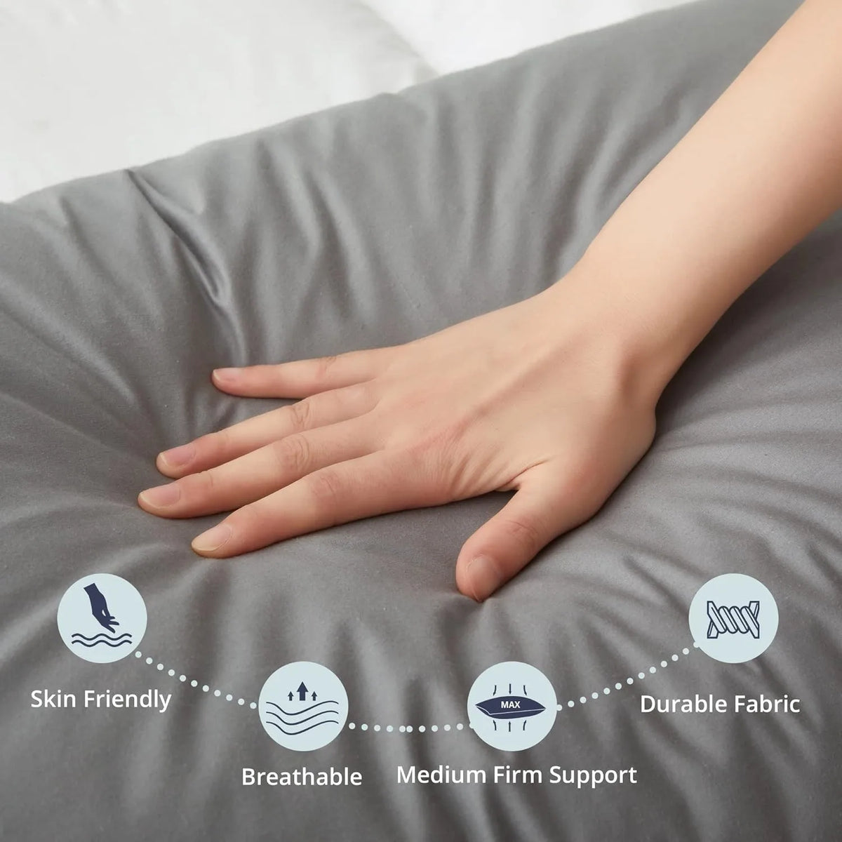 Duck Feather Pillow with Cotton Downproof Cover, Grey Neck Support